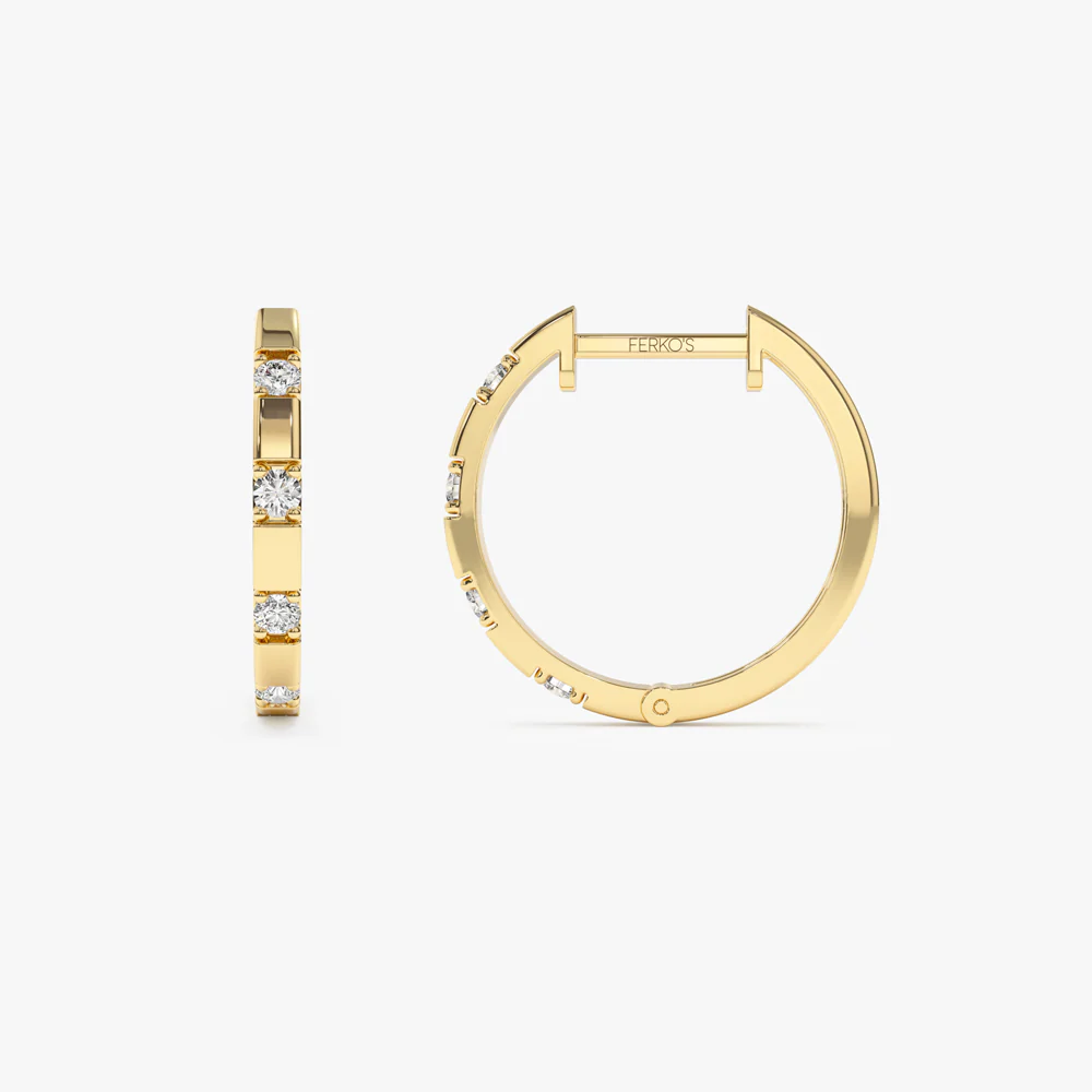 14k Dainty Diamond Hoop Earrings - Image 7