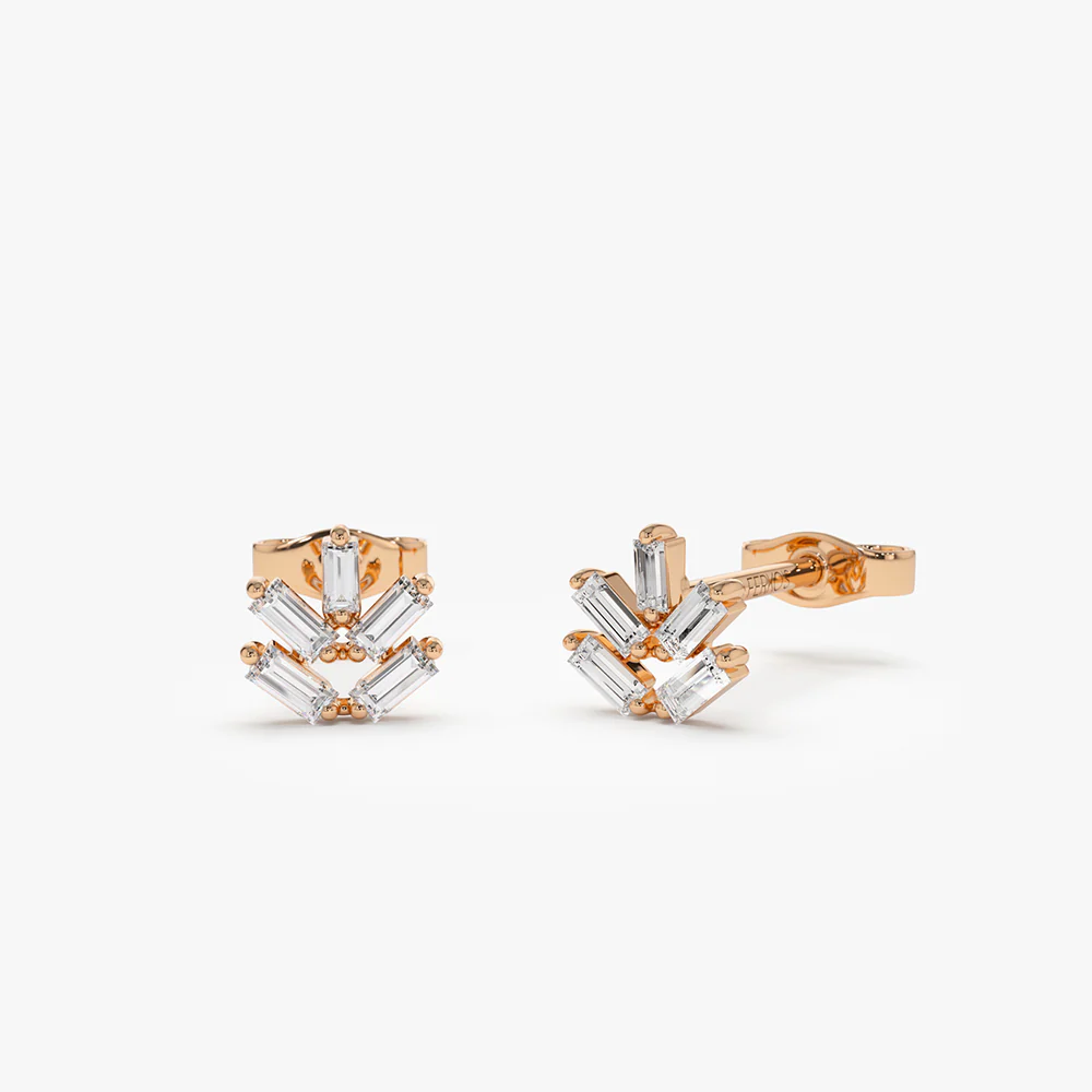 14k  Dainty Minimal Baguette Diamond Studs - Image 5