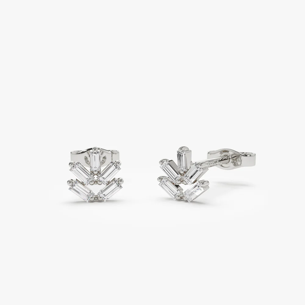 14k  Dainty Minimal Baguette Diamond Studs - Image 6