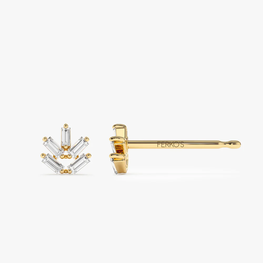 14k  Dainty Minimal Baguette Diamond Studs - Image 7