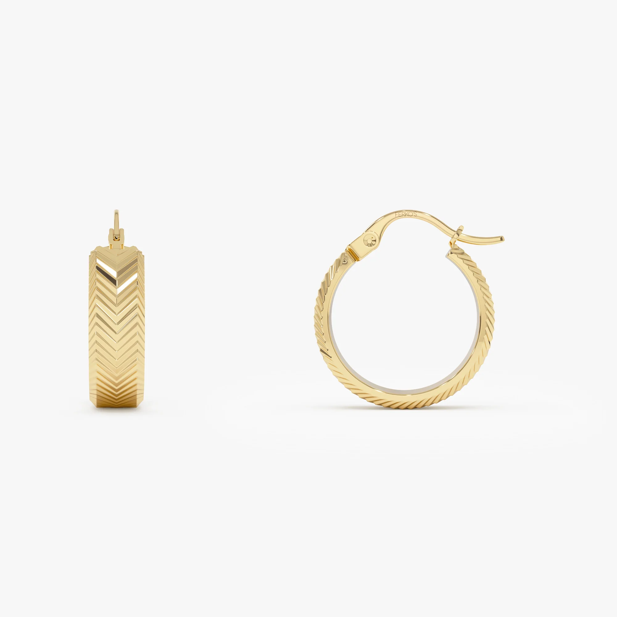 14k Diamond Cut Tetured Hoop Earrings - Image 7