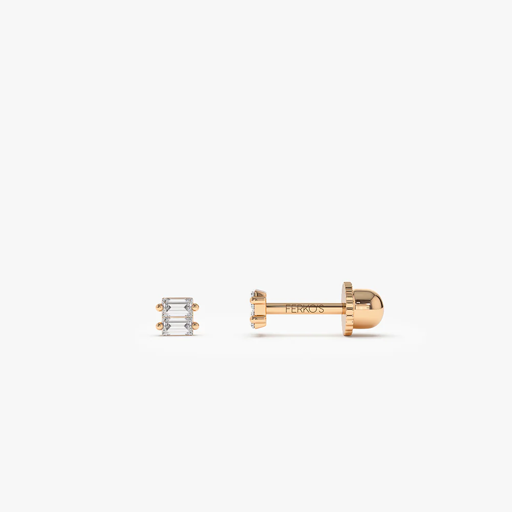 14k Double Baguette Diamond Helix Piercing - Image 3