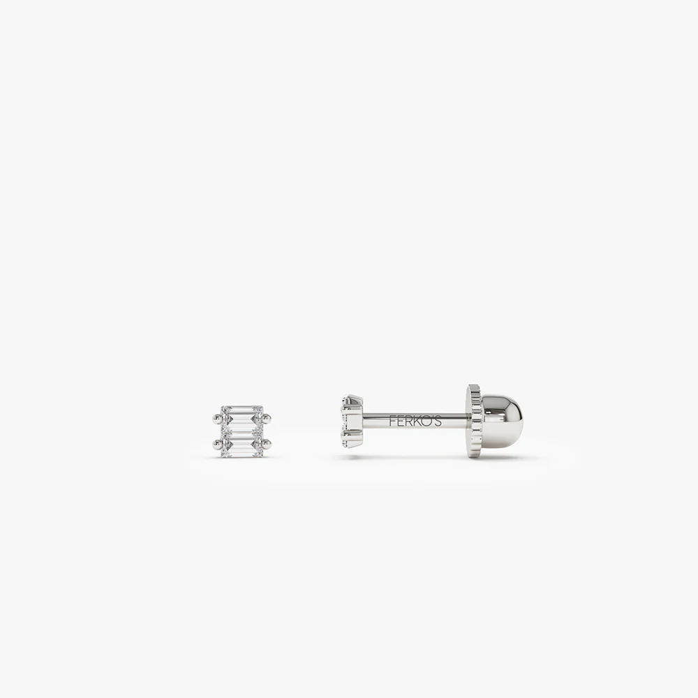 14k Double Baguette Diamond Helix Piercing - Image 4
