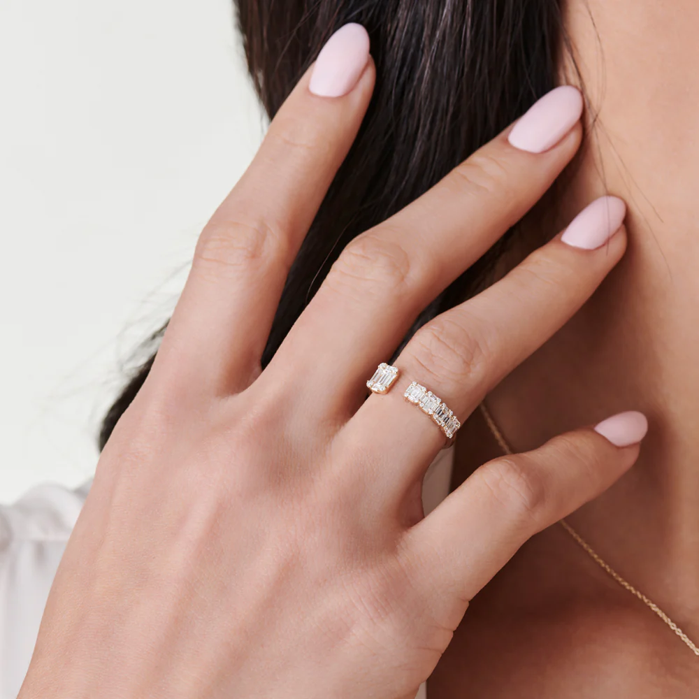 14k Floating Diamond Baguette Cut Diamond Ring - Image 5