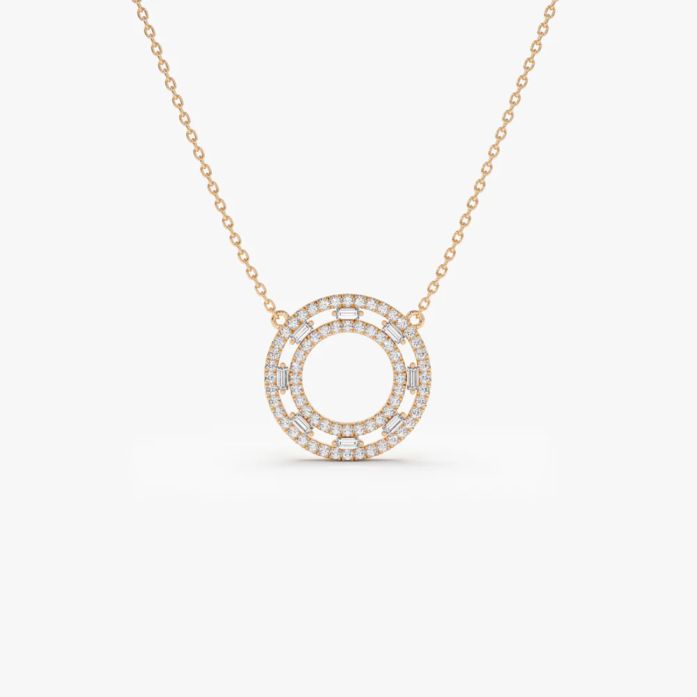 14k Full Circle Baguette & Round Diamond Necklace - Image 5