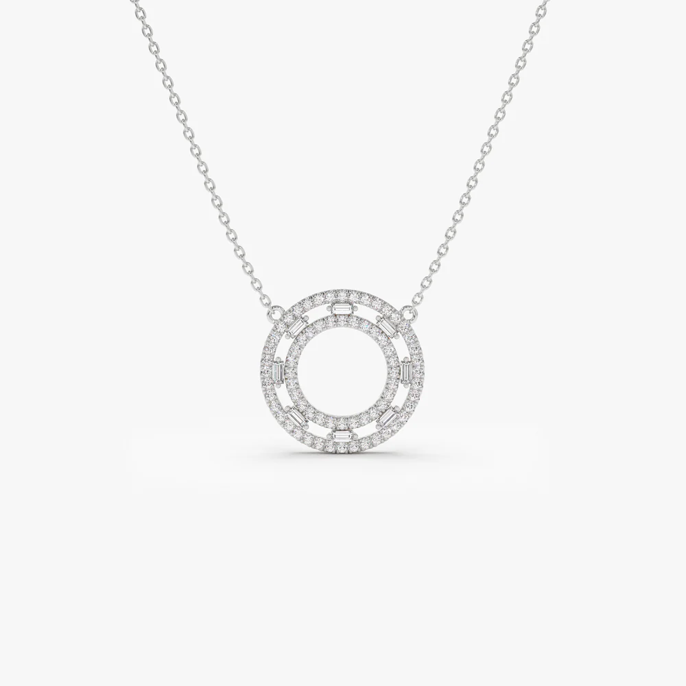 14k Full Circle Baguette & Round Diamond Necklace - Image 6