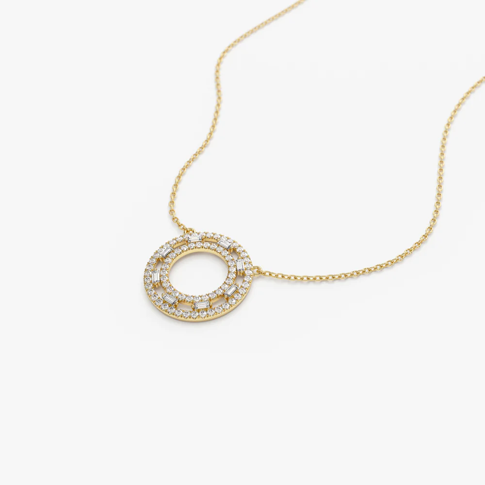 14k Full Circle Baguette & Round Diamond Necklace - Image 7