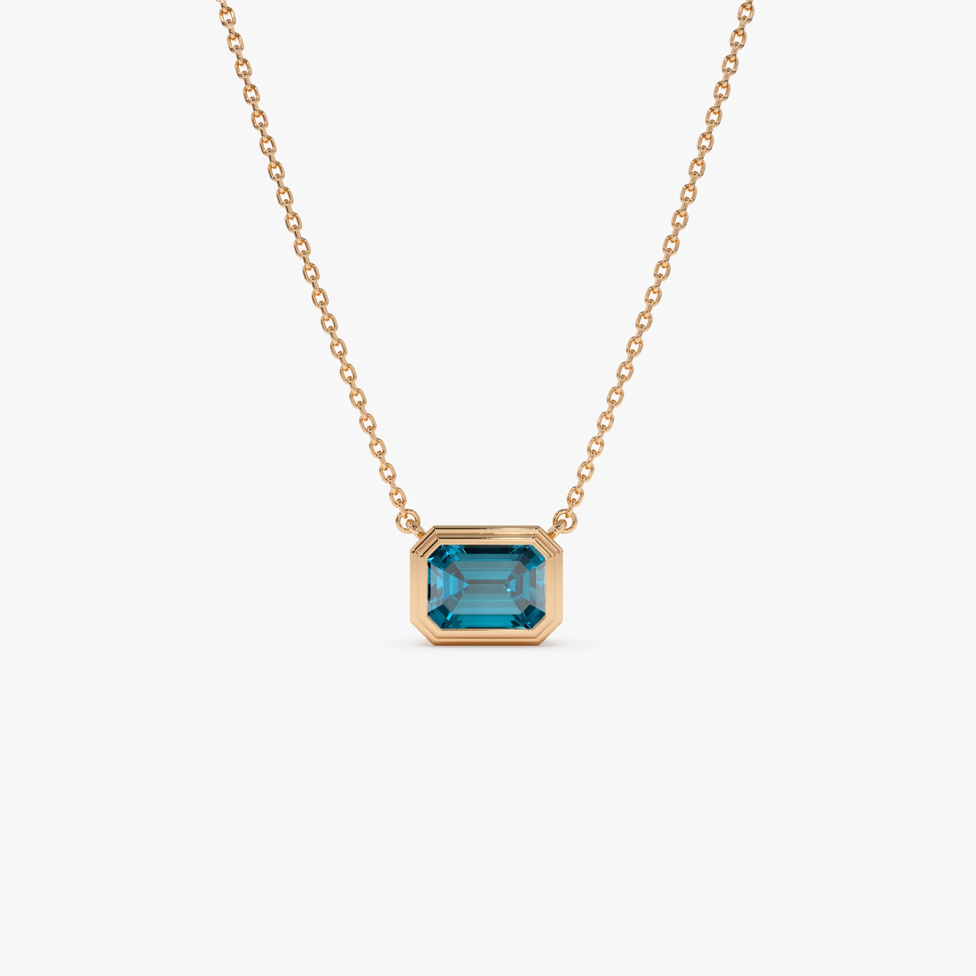 14K Gold 1.25 ctw Emerald Cut Bezel Setting Blue Topaz - Image 5