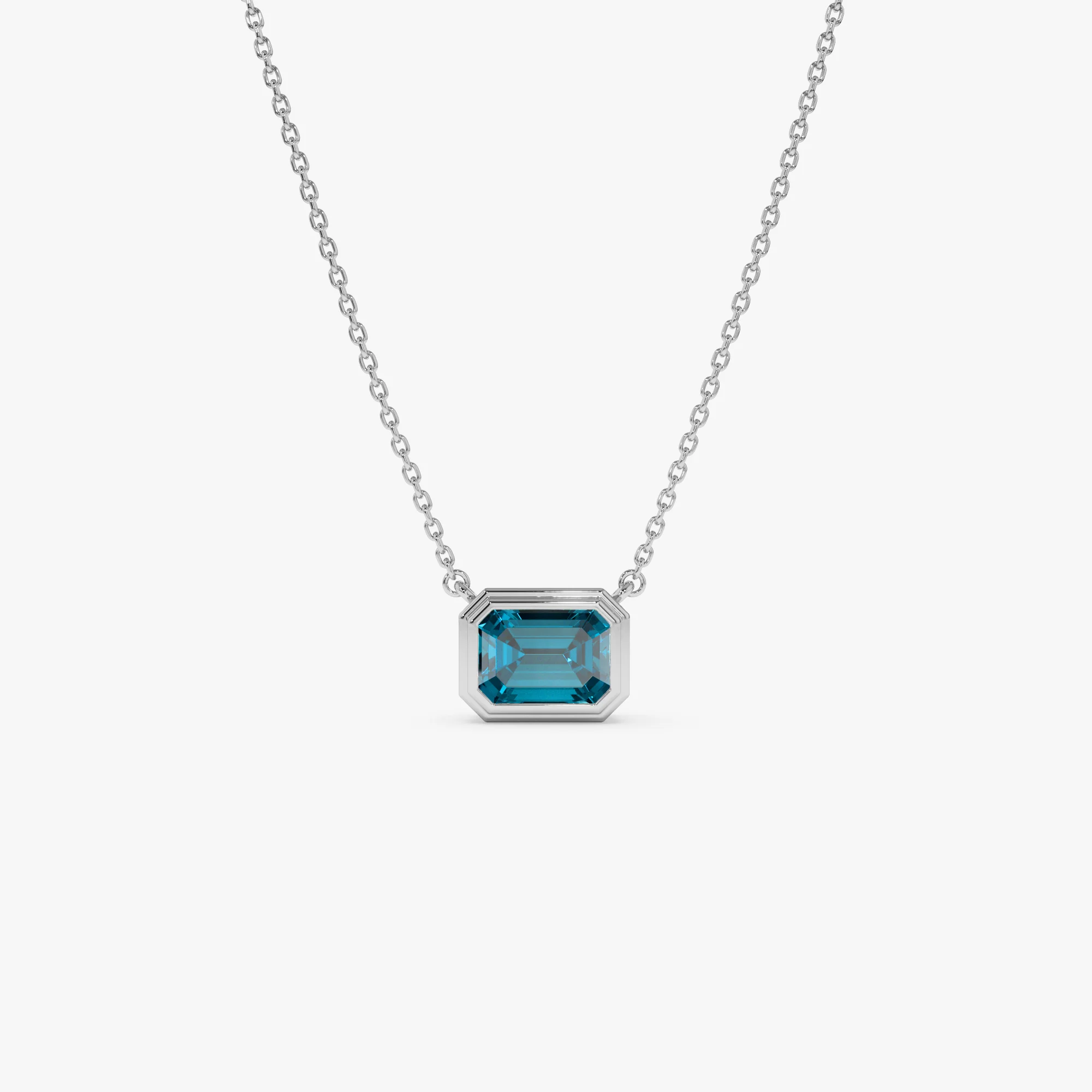 14K Gold 1.25 ctw Emerald Cut Bezel Setting Blue Topaz - Image 6