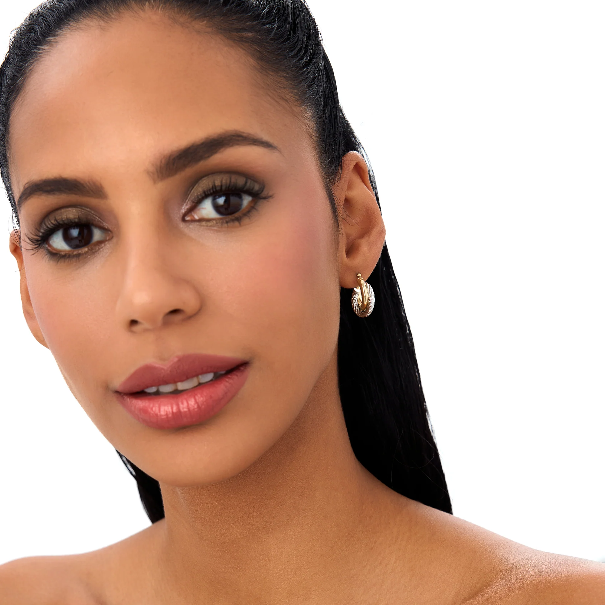 14k Gold and White Gold Twisted Hoops - Image 3