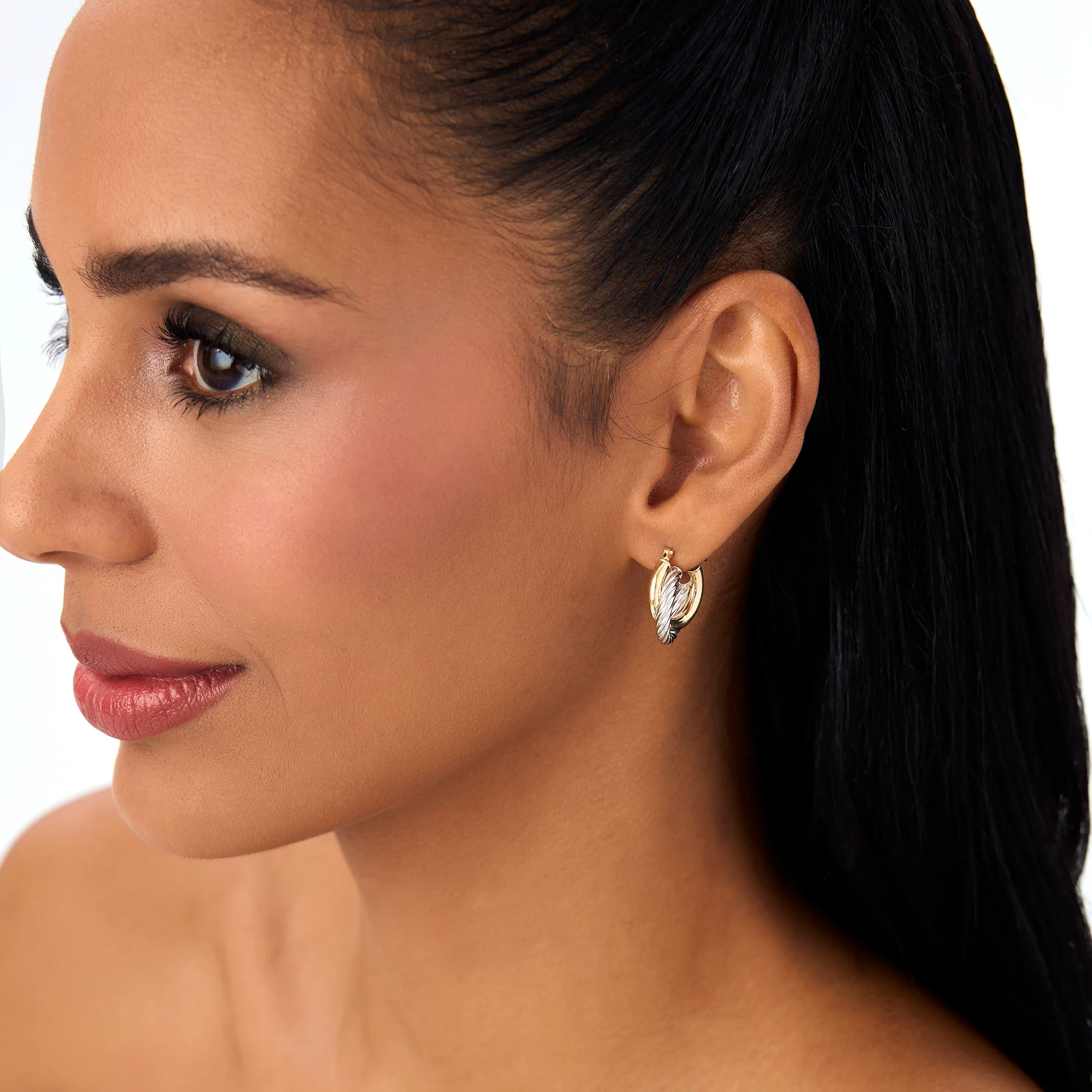 14k Gold and White Gold Twisted Hoops - Image 4