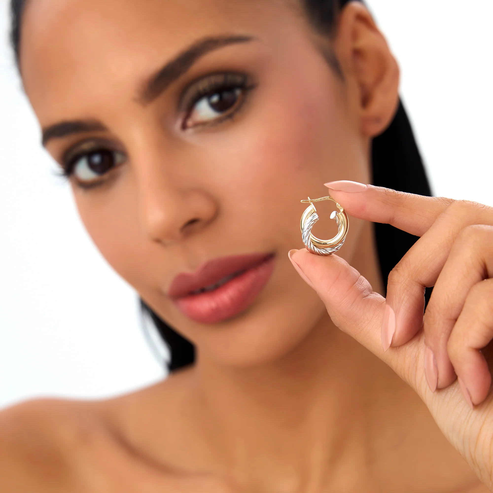 14k Gold and White Gold Twisted Hoops - Image 5