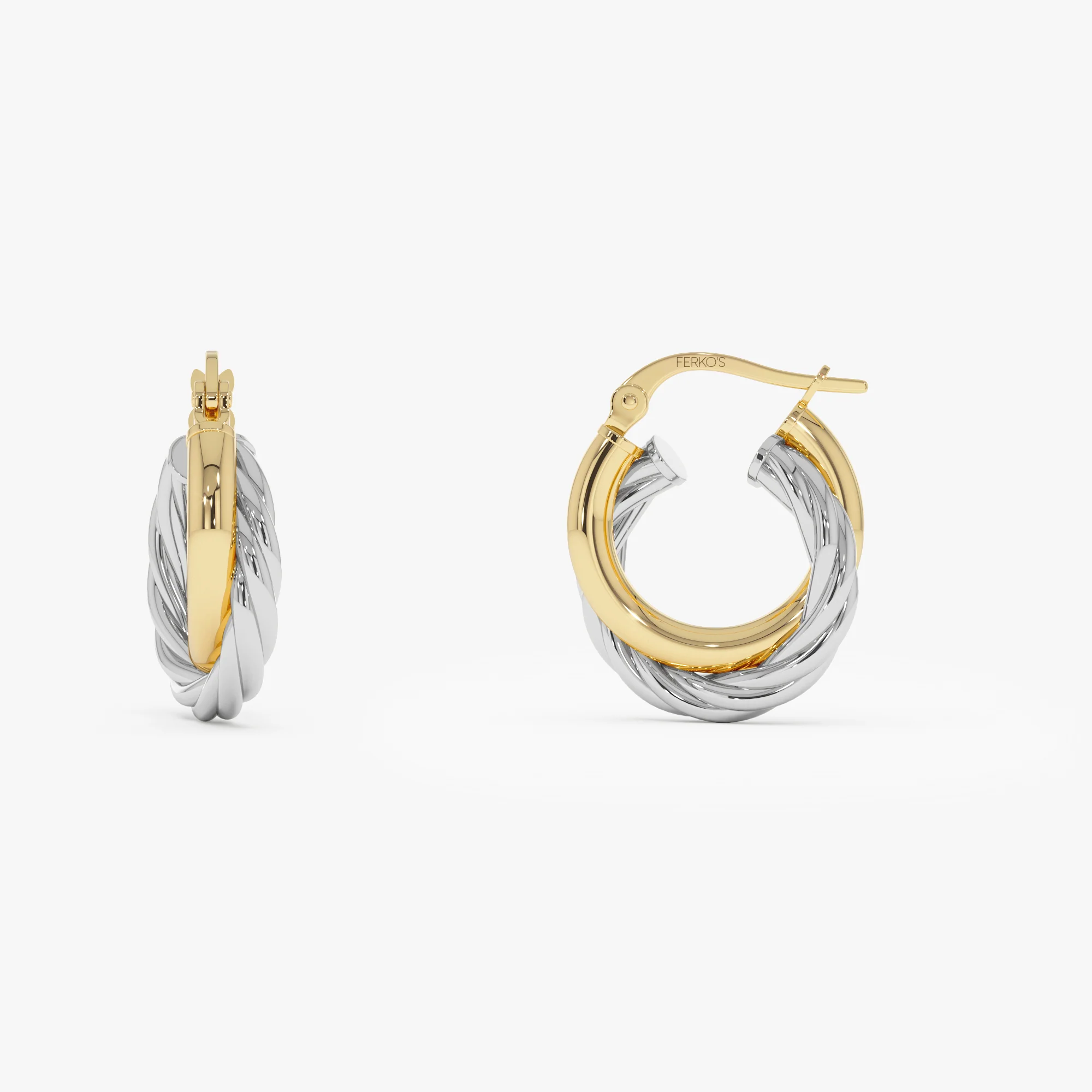 14k Gold and White Gold Twisted Hoops - Image 7