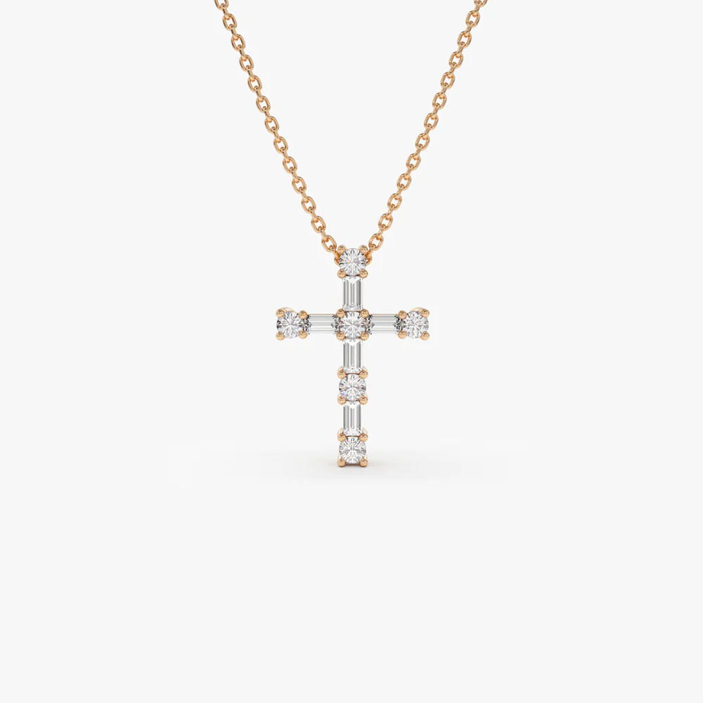 14k Gold Baguette and Round Diamond Necklace - Image 7