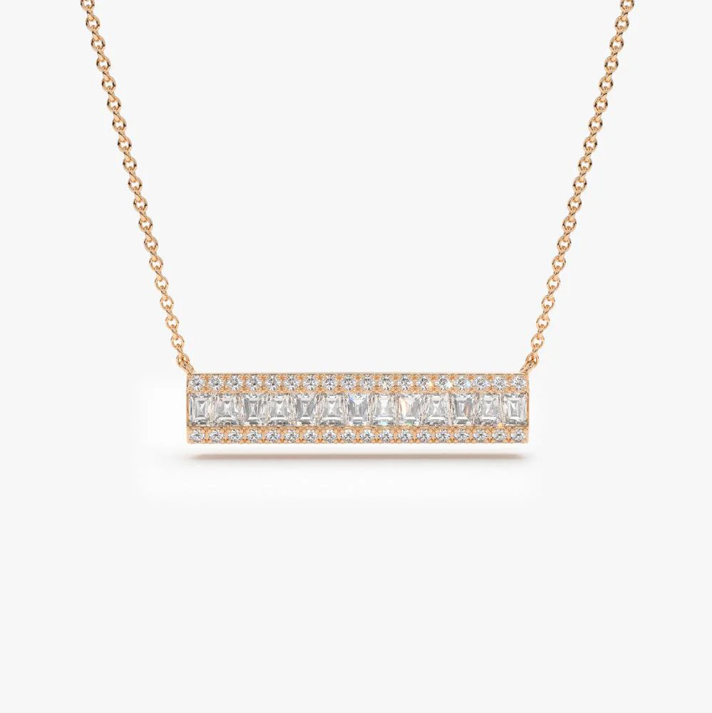 14k Gold Baguette Diamond Horizontal Necklace - Image 4