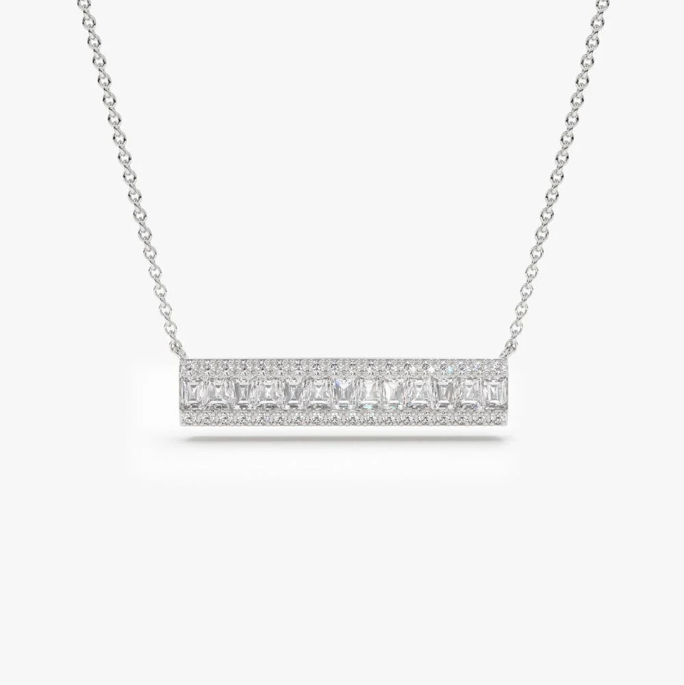 14k Gold Baguette Diamond Horizontal Necklace - Image 5
