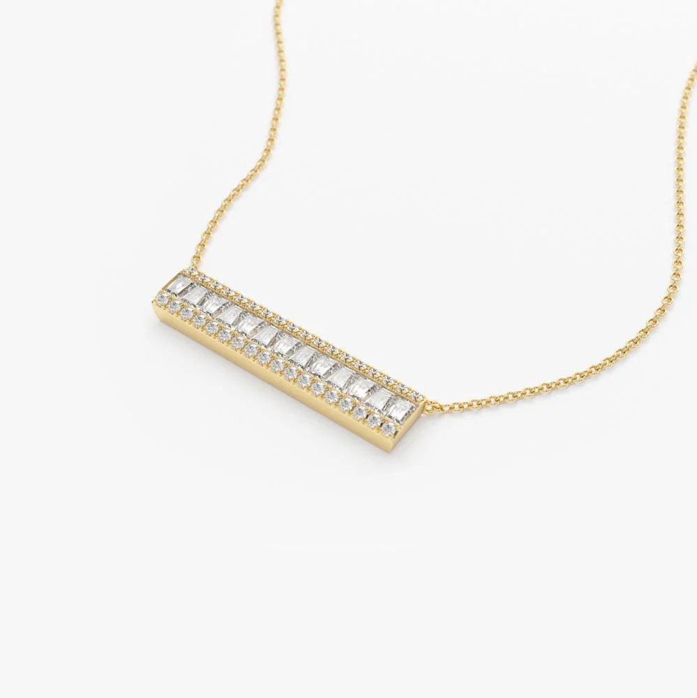 14k Gold Baguette Diamond Horizontal Necklace - Image 6