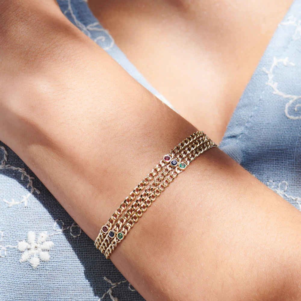 14k Gold Cuban Link Bracelet w/ Bezel Setting Emerald - Image 3