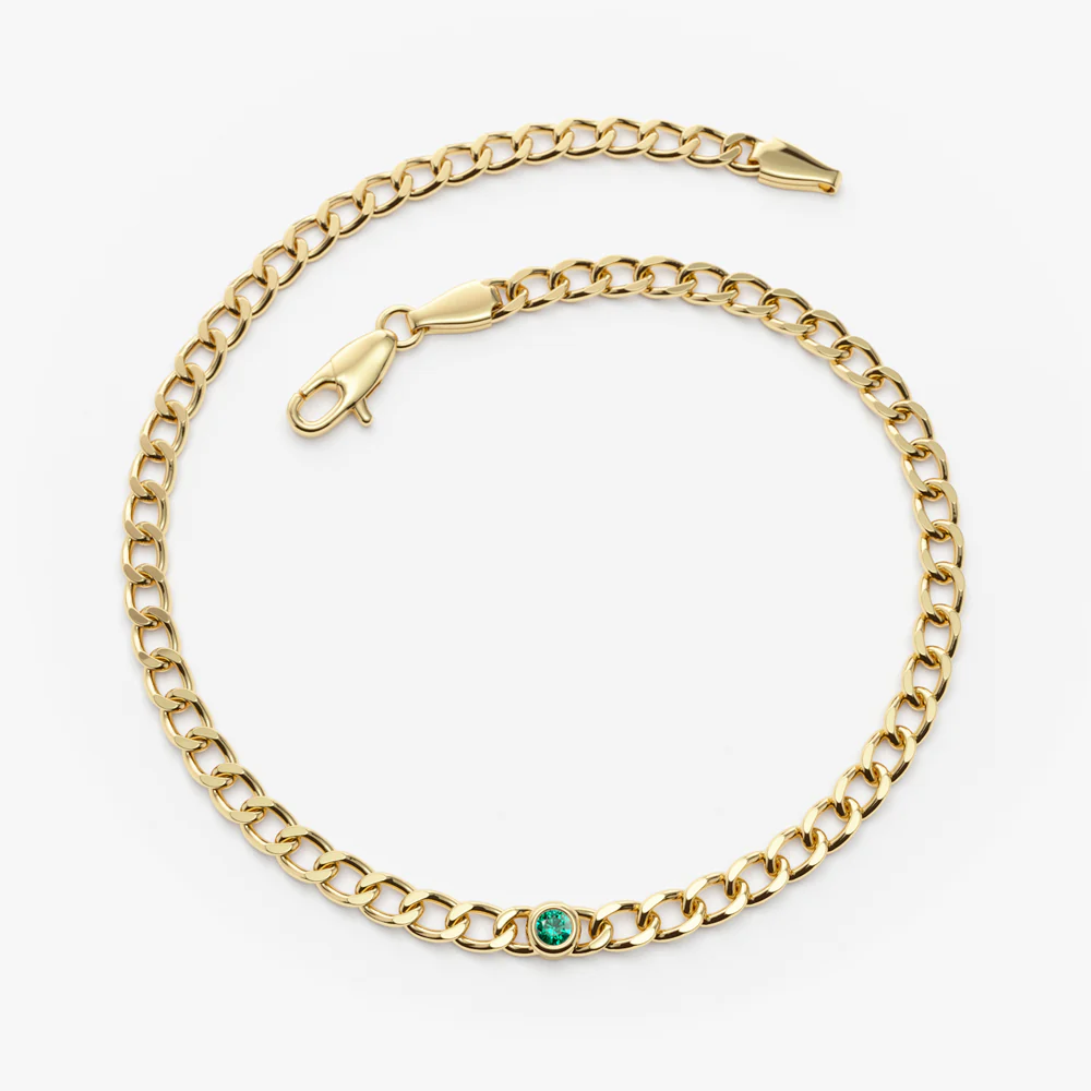 14k Gold Cuban Link Bracelet w/ Bezel Setting Emerald - Image 4