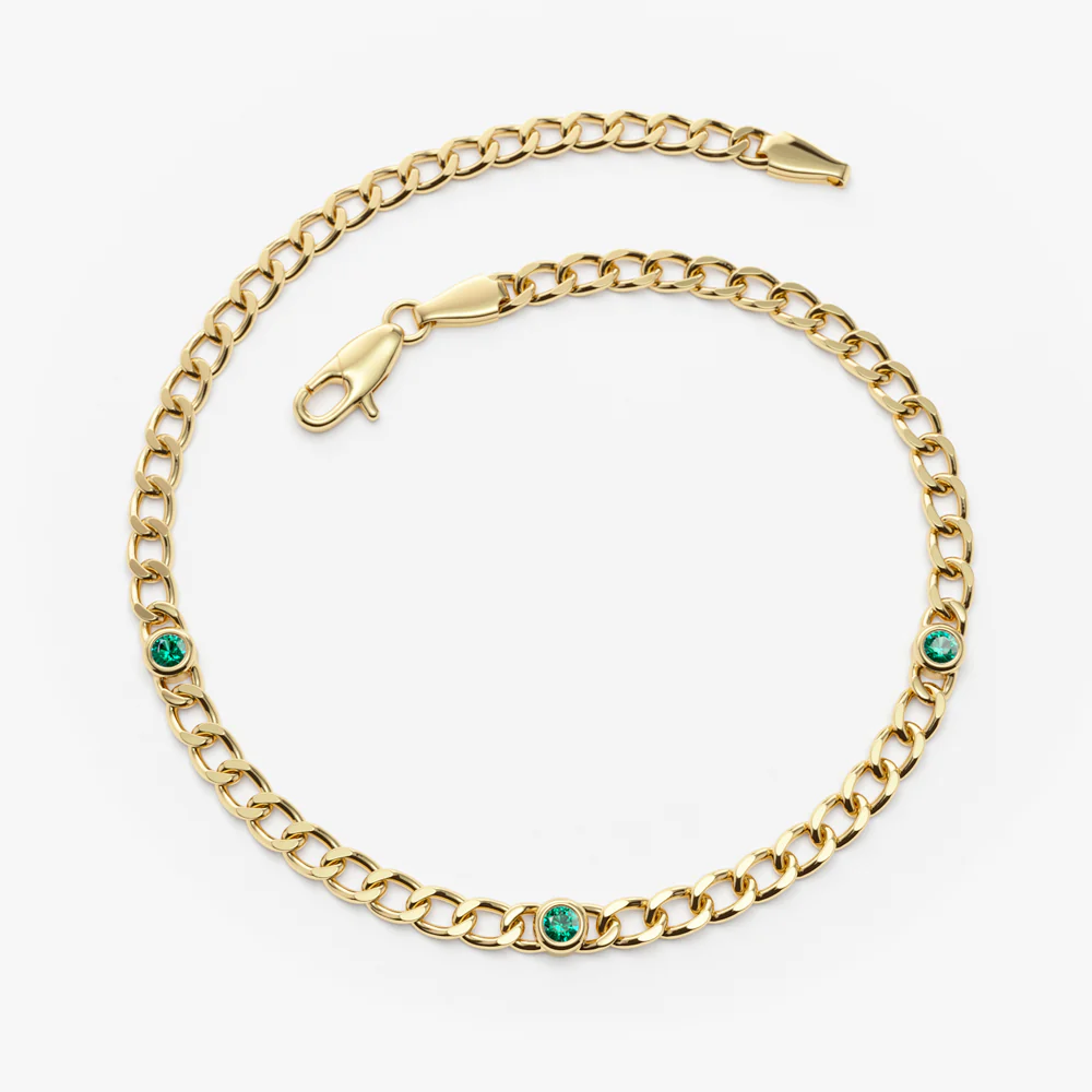 14k Gold Cuban Link Bracelet w/ Bezel Setting Emerald - Image 5