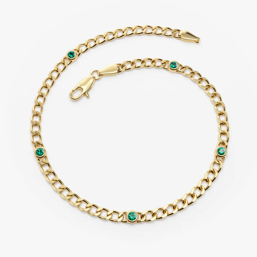 14k Gold Cuban Link Bracelet w/ Bezel Setting Emerald - Image 6