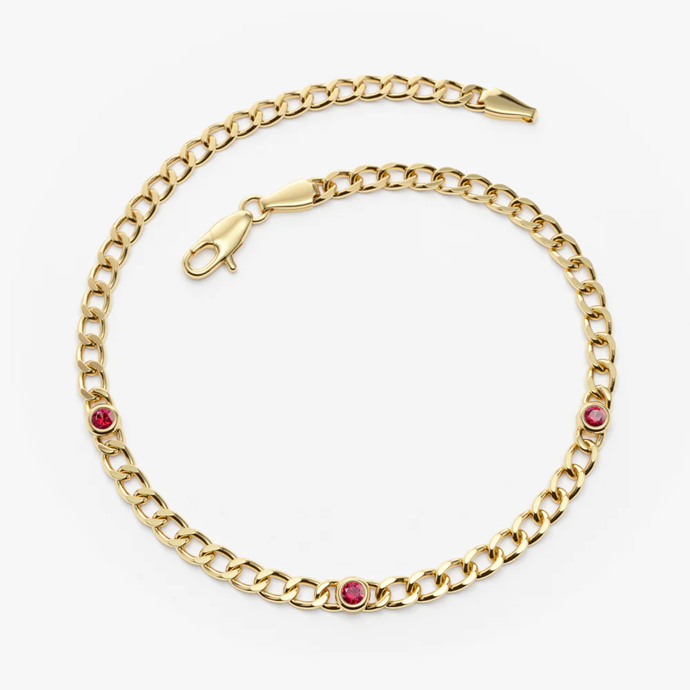 14k Gold Cuban Link Bracelet w/ Bezel Setting Ruby - Image 4