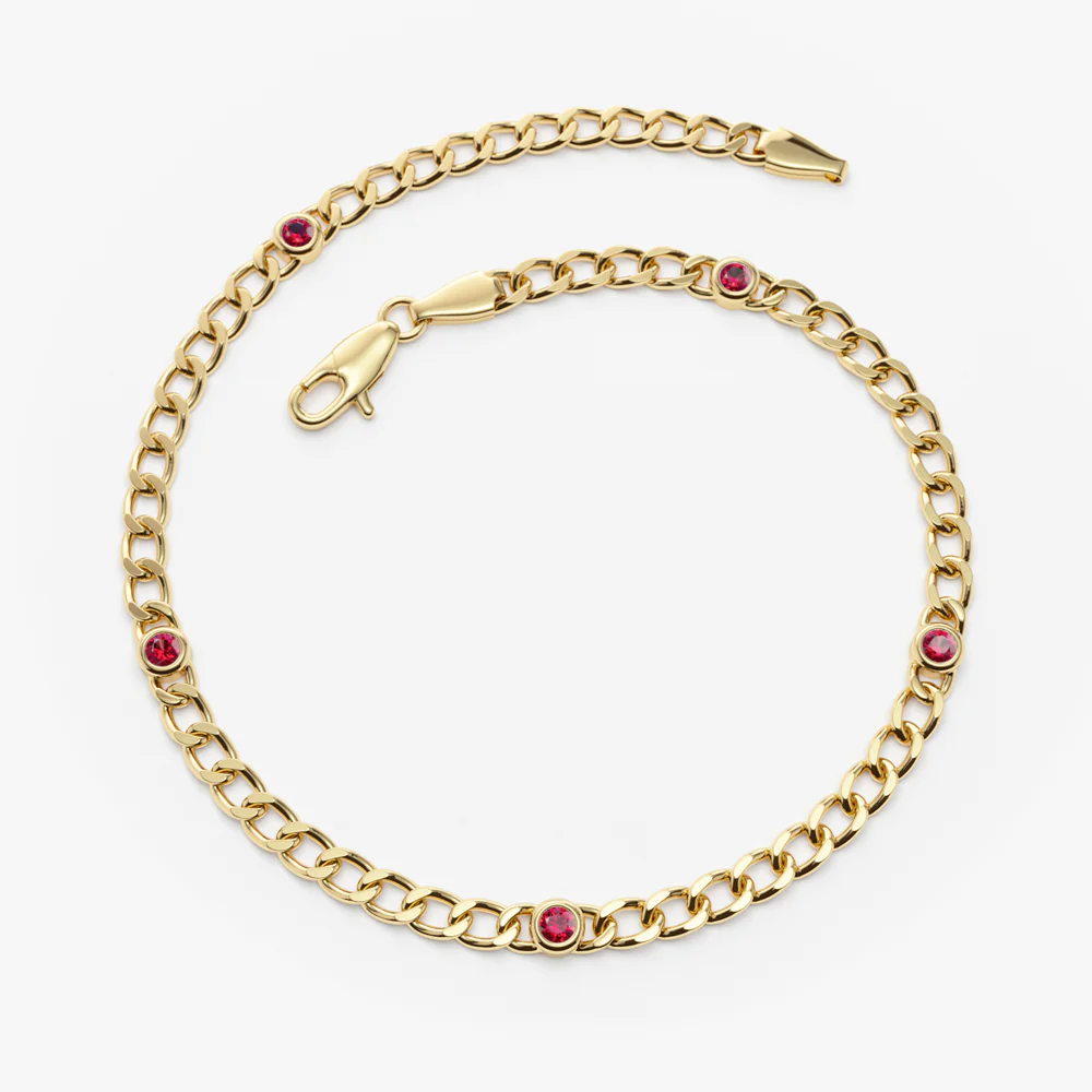 14k Gold Cuban Link Bracelet w/ Bezel Setting Ruby - Image 5