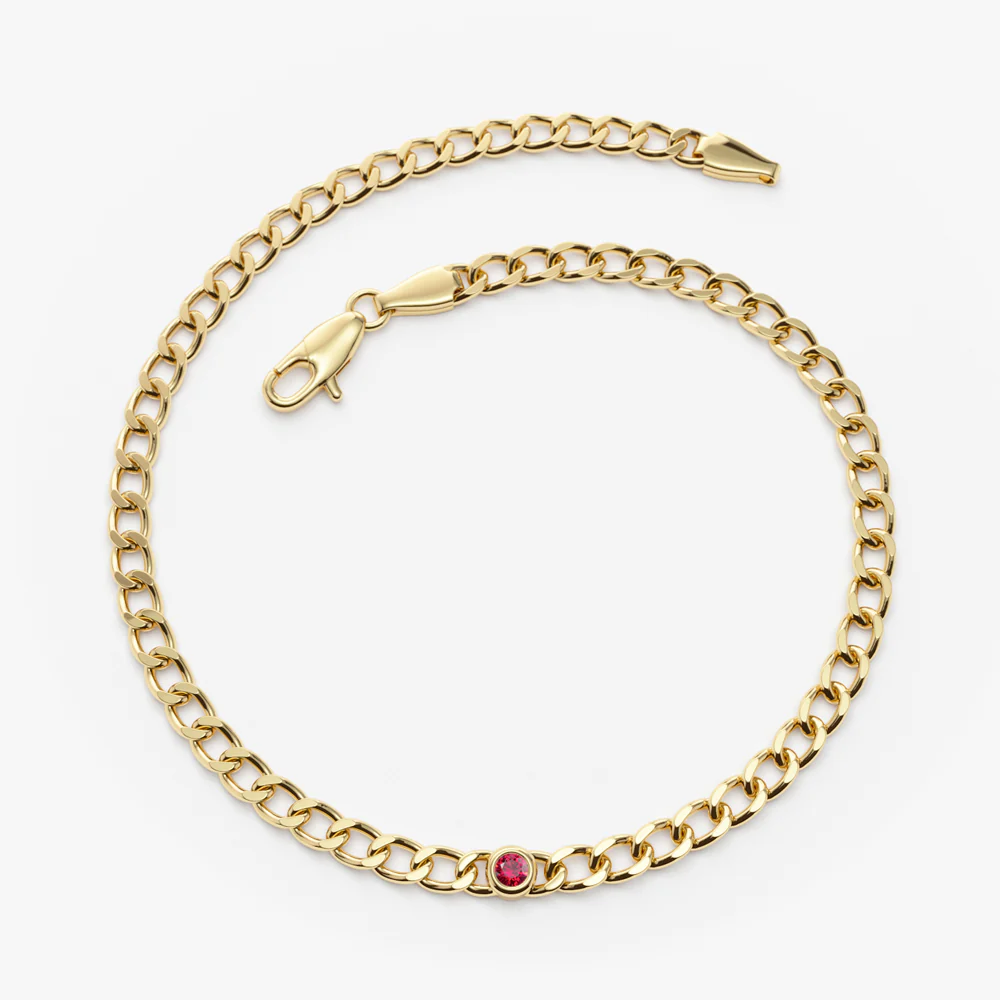 14k Gold Cuban Link Bracelet w/ Bezel Setting Ruby - Image 6