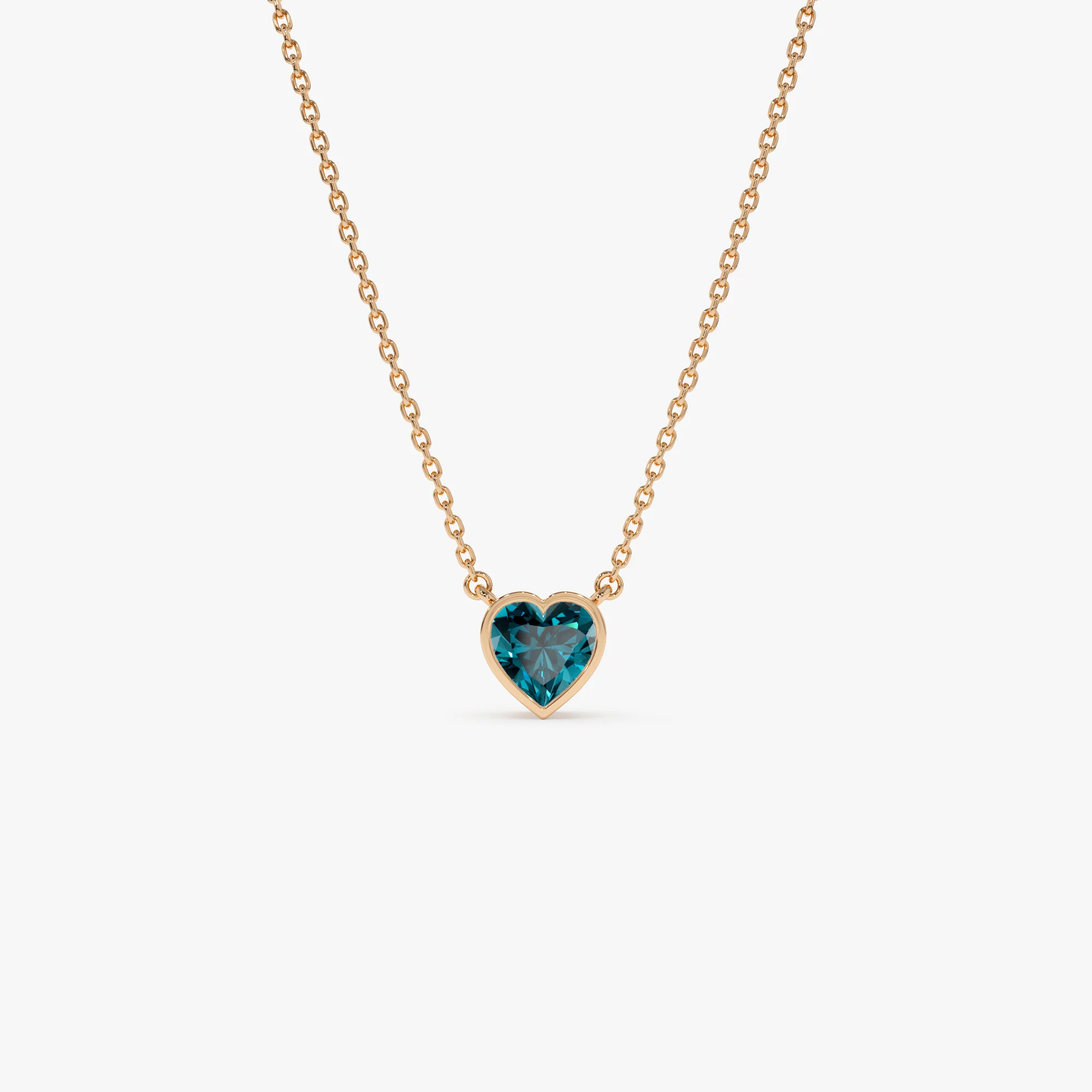 14K Gold Heart Shaped London Blue Topaz Layering Necklace - Image 5