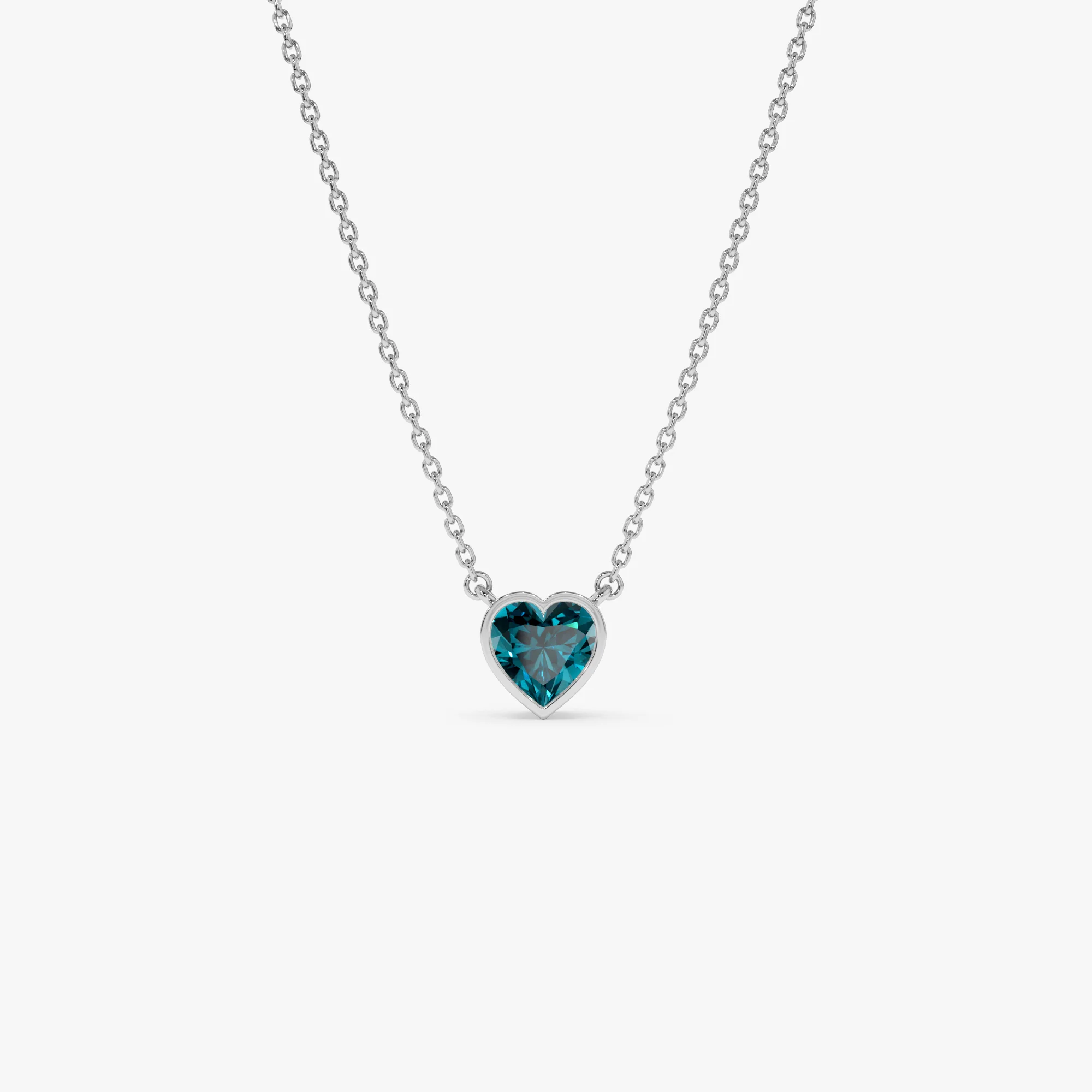 14K Gold Heart Shaped London Blue Topaz Layering Necklace - Image 6