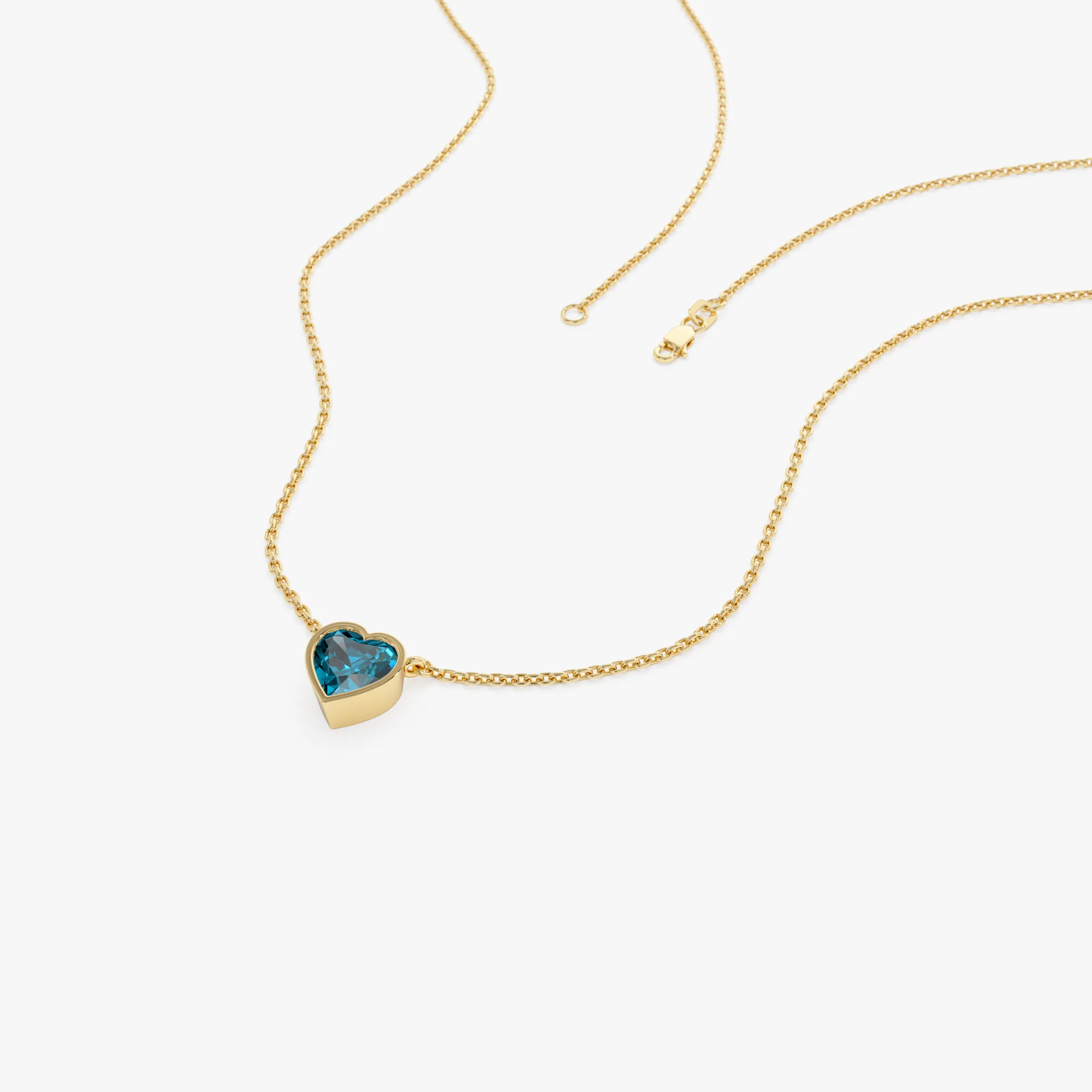 14K Gold Heart Shaped London Blue Topaz Layering Necklace - Image 7