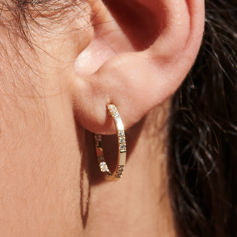 14k Gold Inside out Diamond Hoop Earrings - Image 3