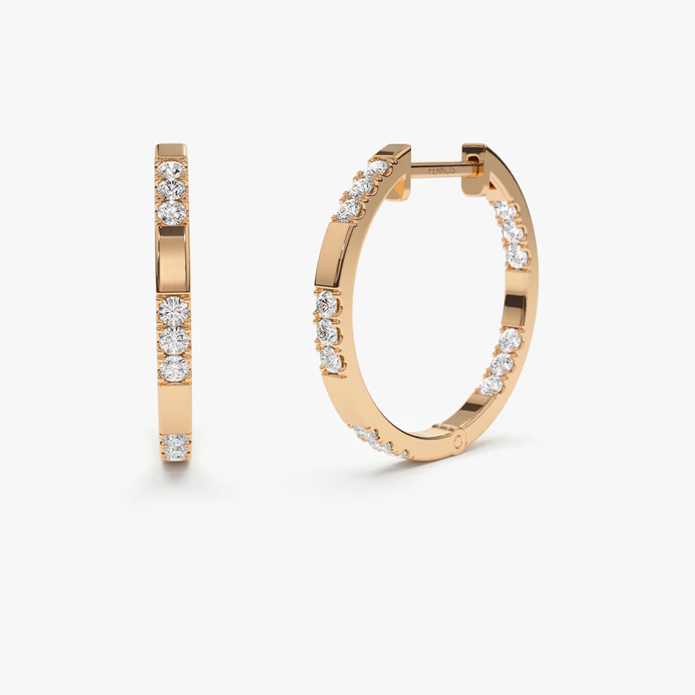 14k Gold Inside out Diamond Hoop Earrings - Image 6