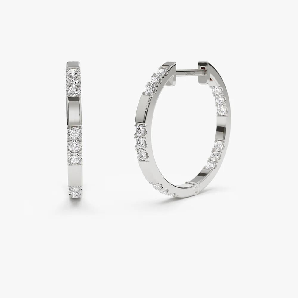 14k Gold Inside out Diamond Hoop Earrings - Image 7