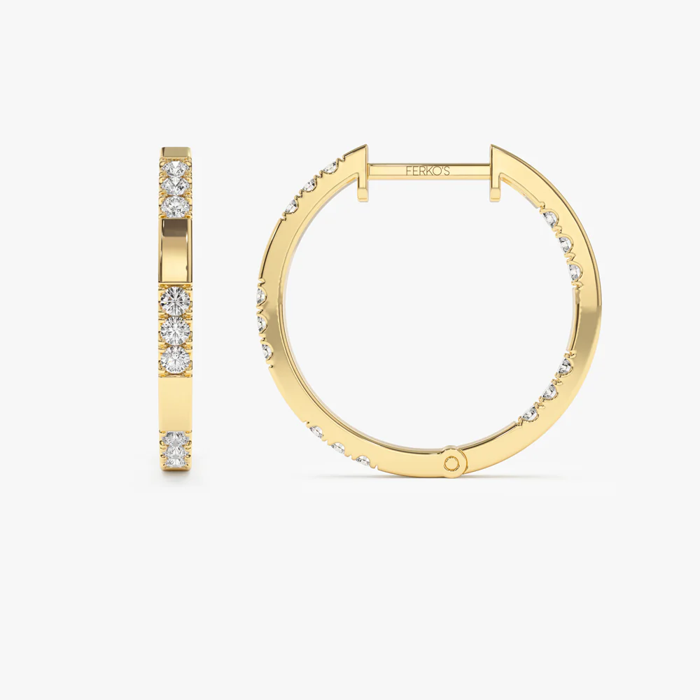 14k Gold Inside out Diamond Hoop Earrings - Image 8