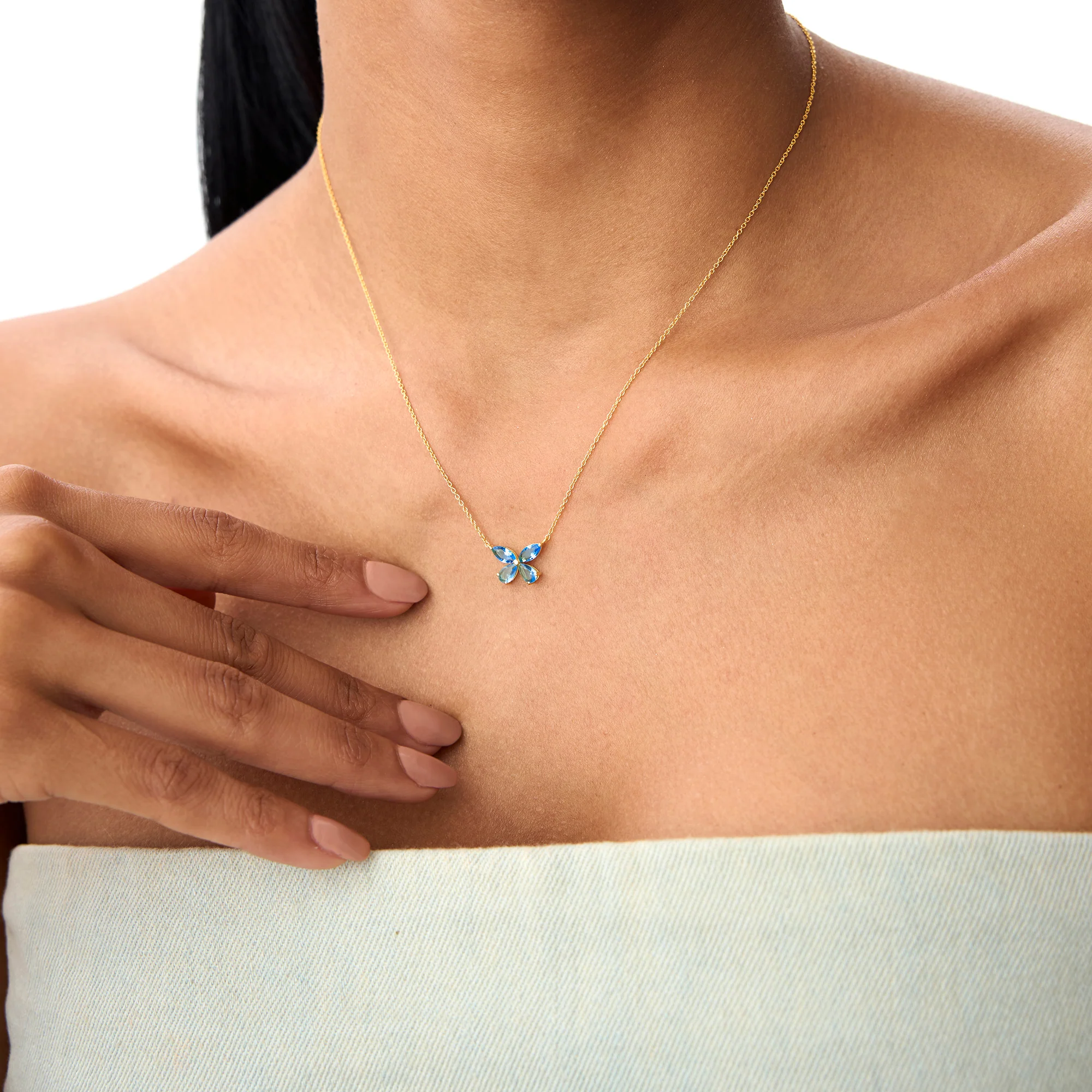 14K Gold London Blue Topaz Butterfly Necklace - Image 3