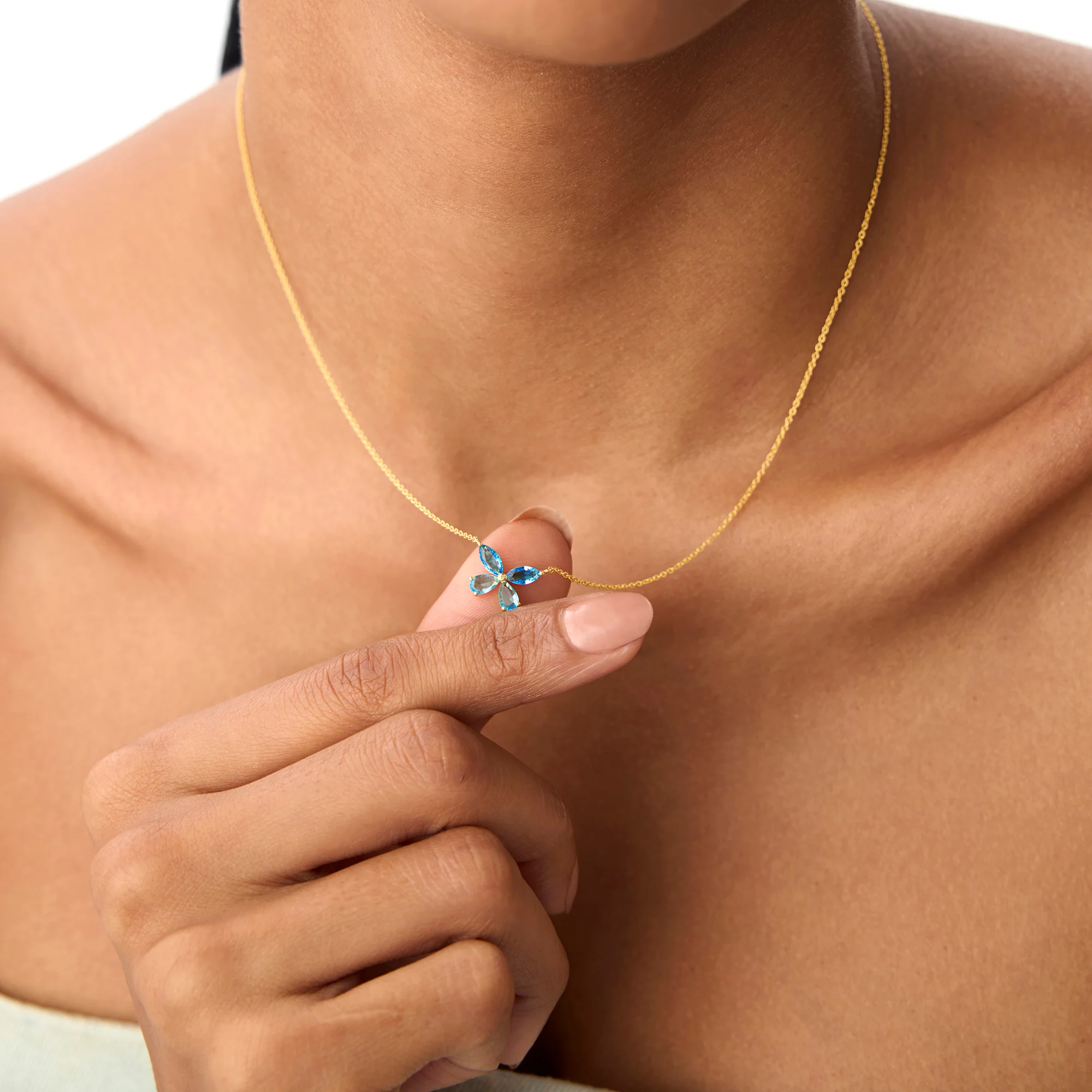 14K Gold London Blue Topaz Butterfly Necklace - Image 4