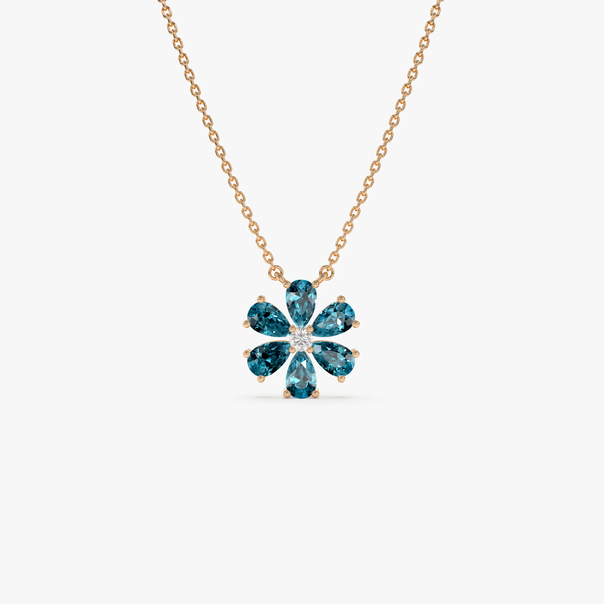 14K Gold London Blue Topaz Flower Necklace - Image 5