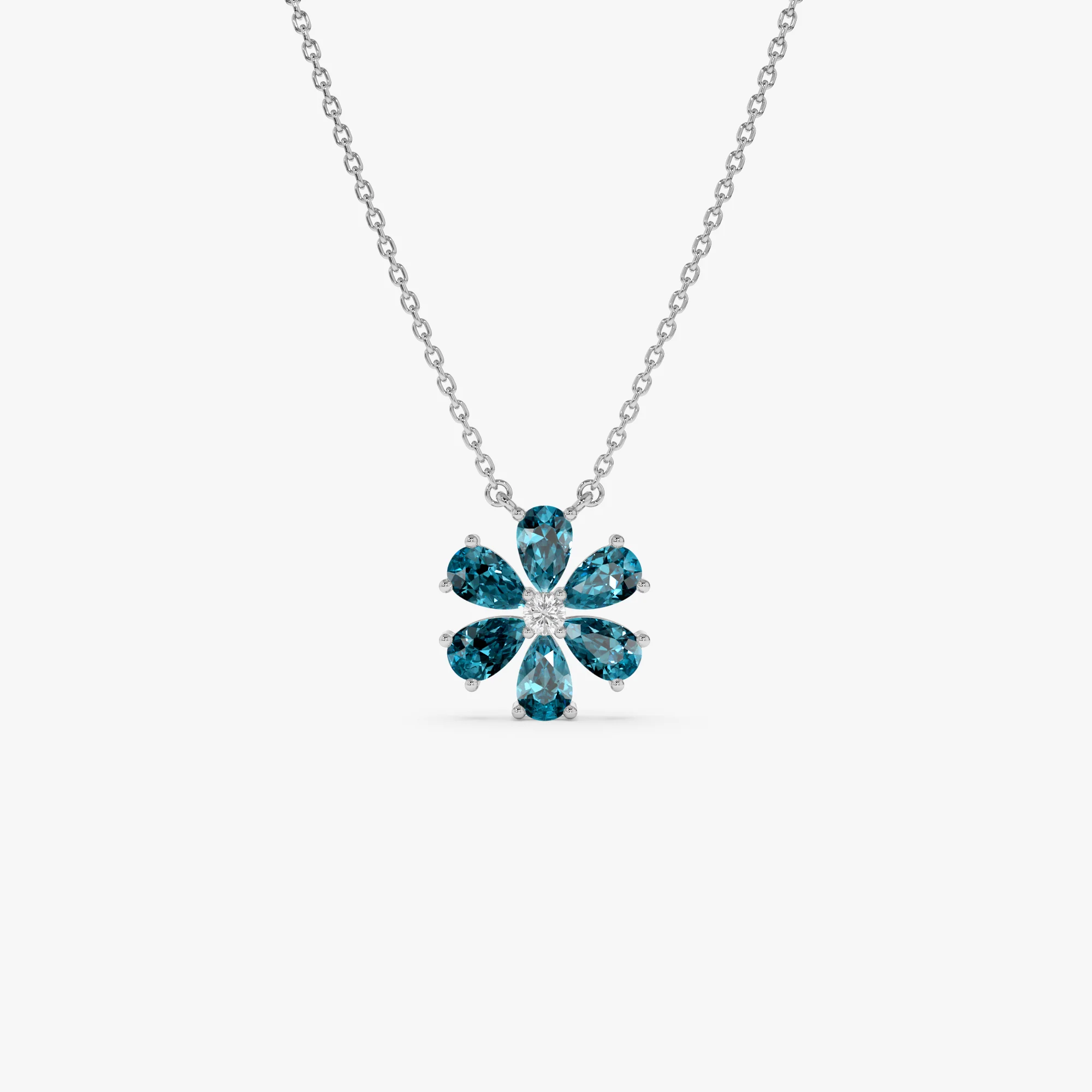 14K Gold London Blue Topaz Flower Necklace - Image 6