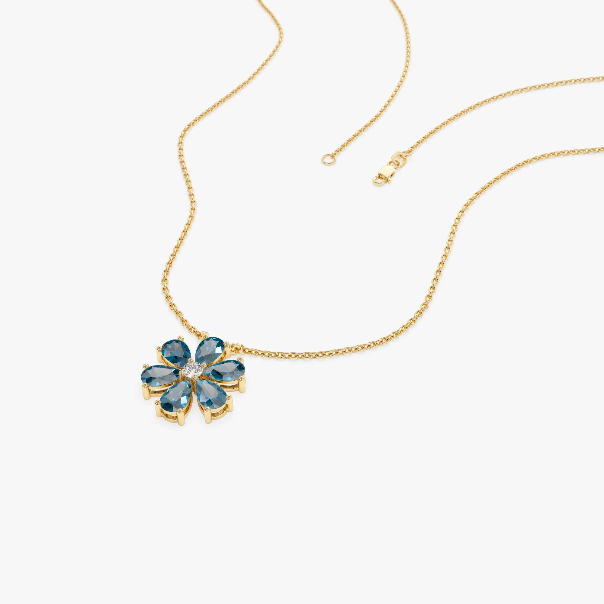 14K Gold London Blue Topaz Flower Necklace - Image 7
