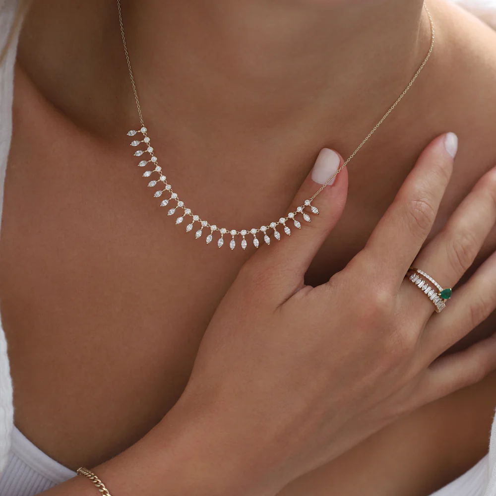 14k Gold Marquise and Round Diamonds Statement Piece Necklace - Image 3