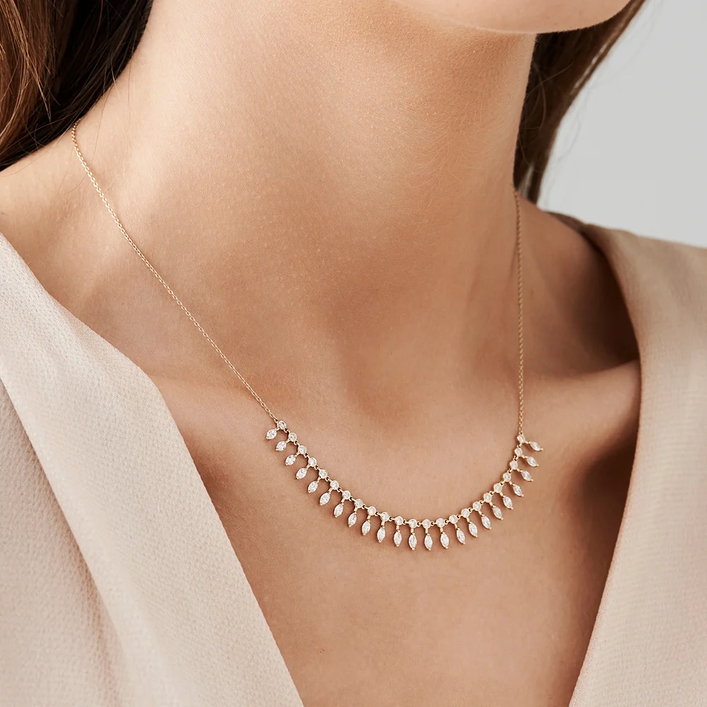 14k Gold Marquise and Round Diamonds Statement Piece Necklace - Image 4