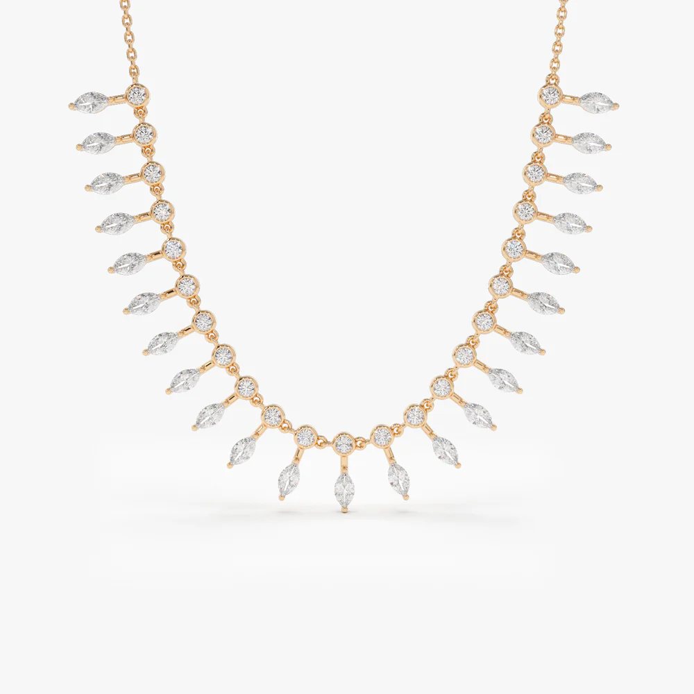 14k Gold Marquise and Round Diamonds Statement Piece Necklace - Image 6