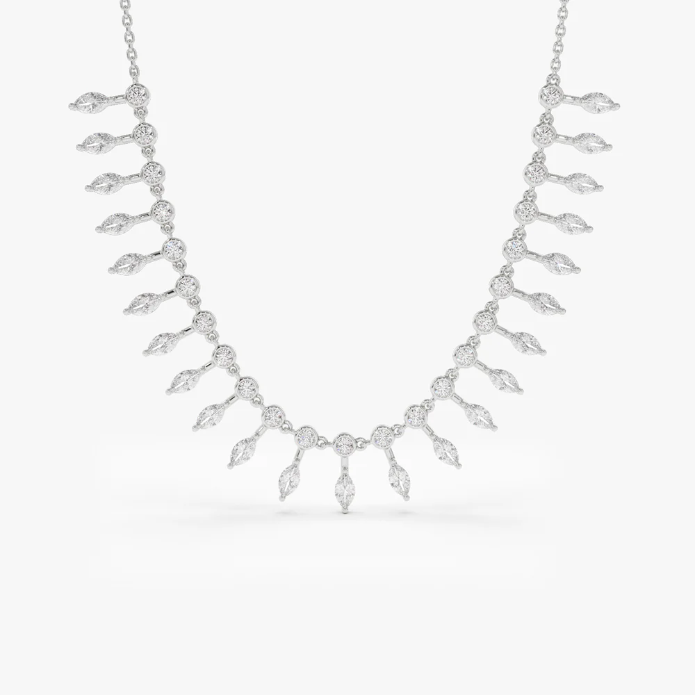 14k Gold Marquise and Round Diamonds Statement Piece Necklace - Image 7