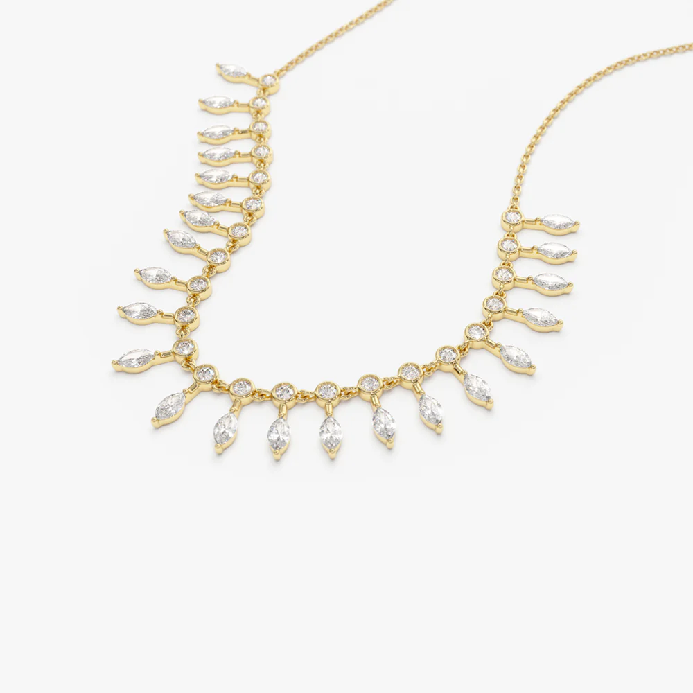 14k Gold Marquise and Round Diamonds Statement Piece Necklace - Image 8