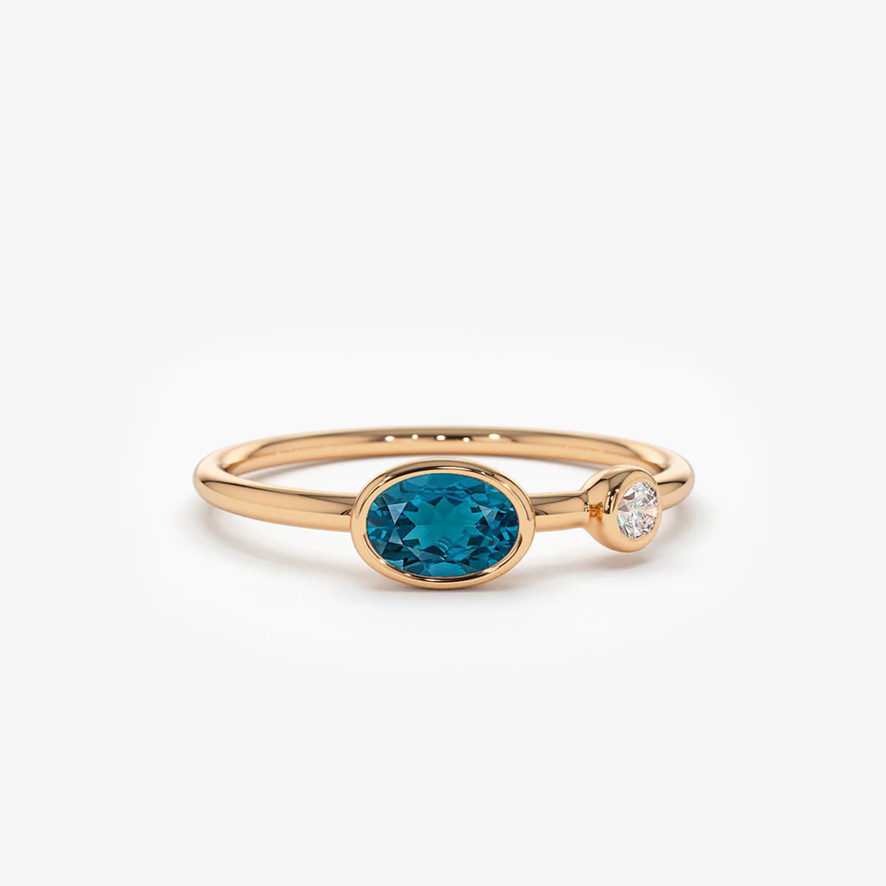 14k Gold Oval London Blue Topaz  and Diamond Ring - Image 7