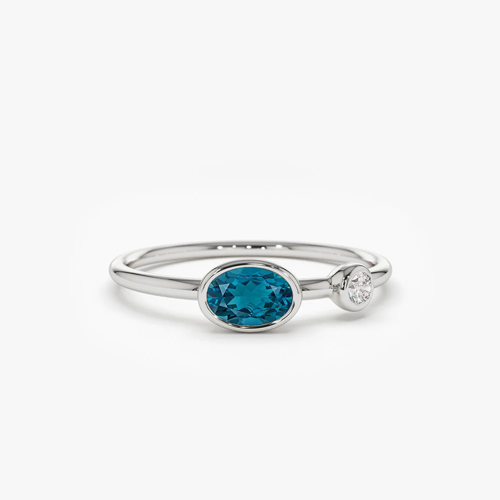 14k Gold Oval London Blue Topaz  and Diamond Ring - Image 8