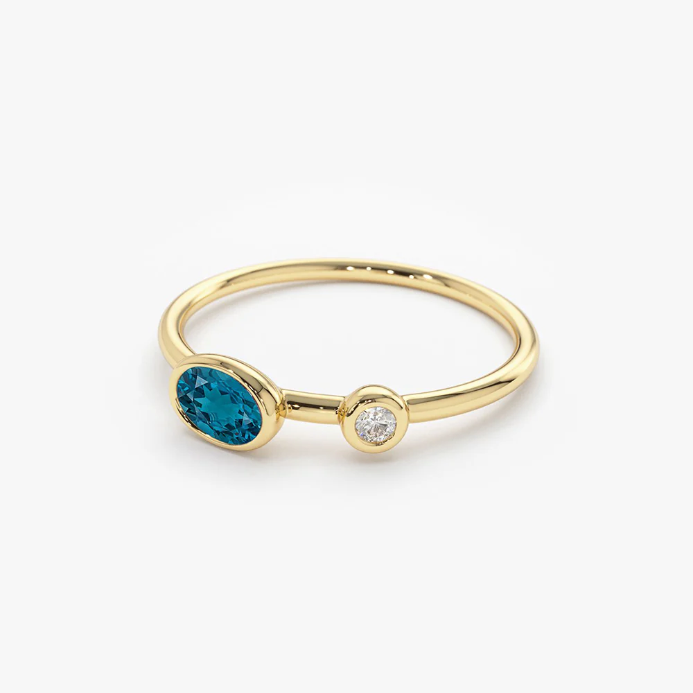 14k Gold Oval London Blue Topaz  and Diamond Ring - Image 9