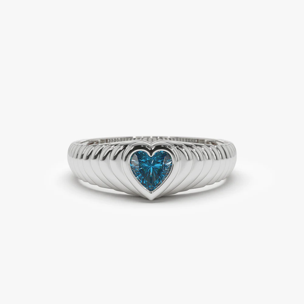 14k Heart Shape Blue Topaz Beveled Ring - Image 4