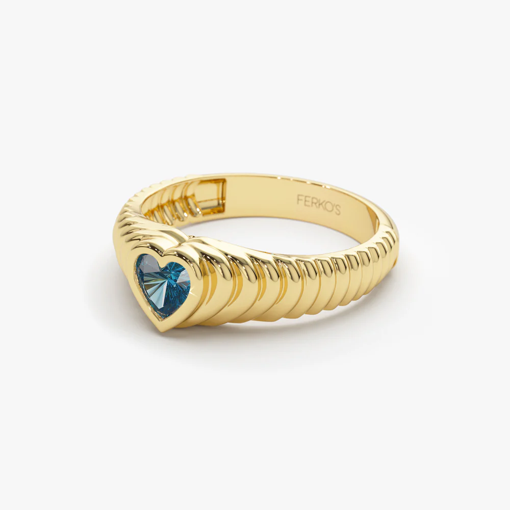 14k Heart Shape Blue Topaz Beveled Ring - Image 6